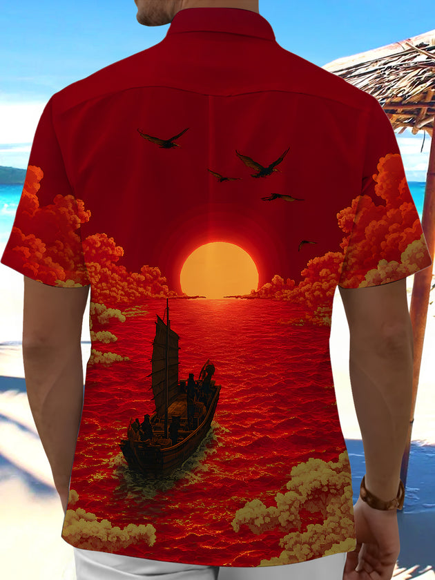 men's short sleeve boat neck pocket shirt back view