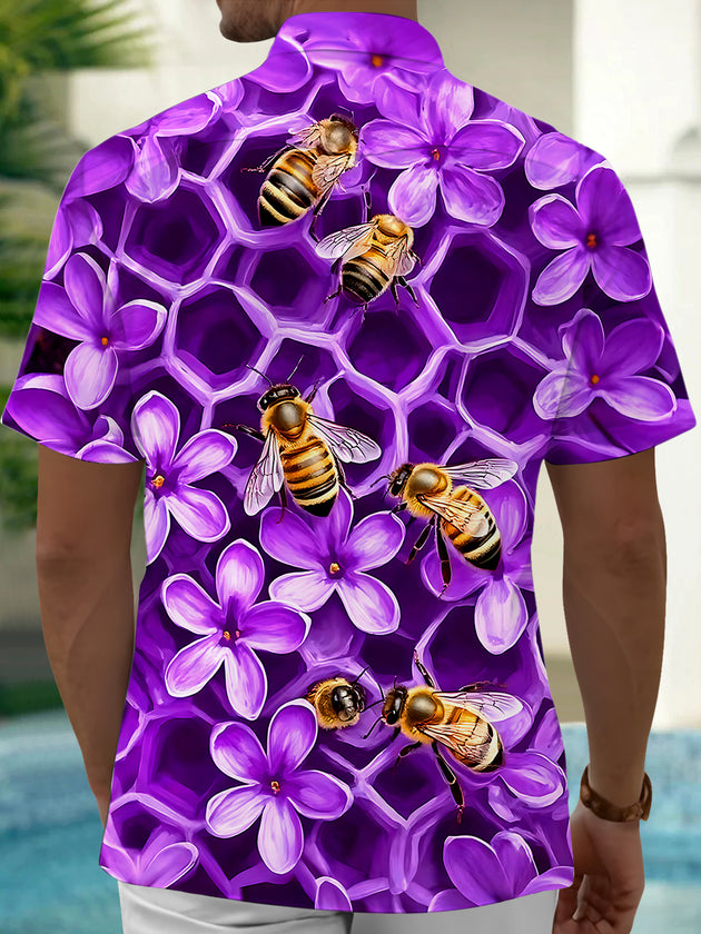 Hawaiian Floral Bee Men's Pocket Short Sleeve Shirts