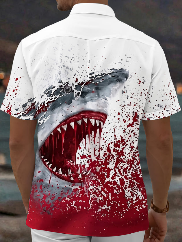 Adaychic Men's Graphic Halloween Print Short Sleeve Shirt with Chest Pocket
