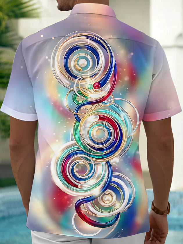 men abstract tie dye short sleeve shirt back view
