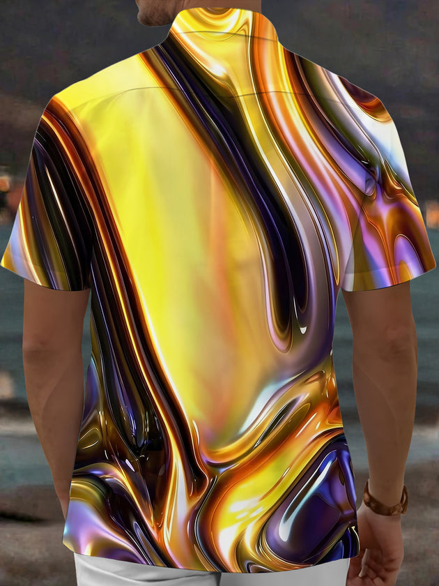 Adaychic Men's Printed Liquid Metallic Swirl Print Short Sleeve Shirt with Chest Pocket