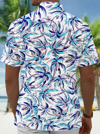 Men's Hawaiian coconut tree pocket short sleeve shirt back view