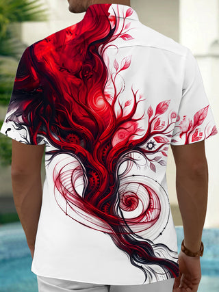 Adaychic Men's Short Sleeve Shirt - Abstract Fluid Tree Of Life With Gears And Swirls Print with Chest Pocket