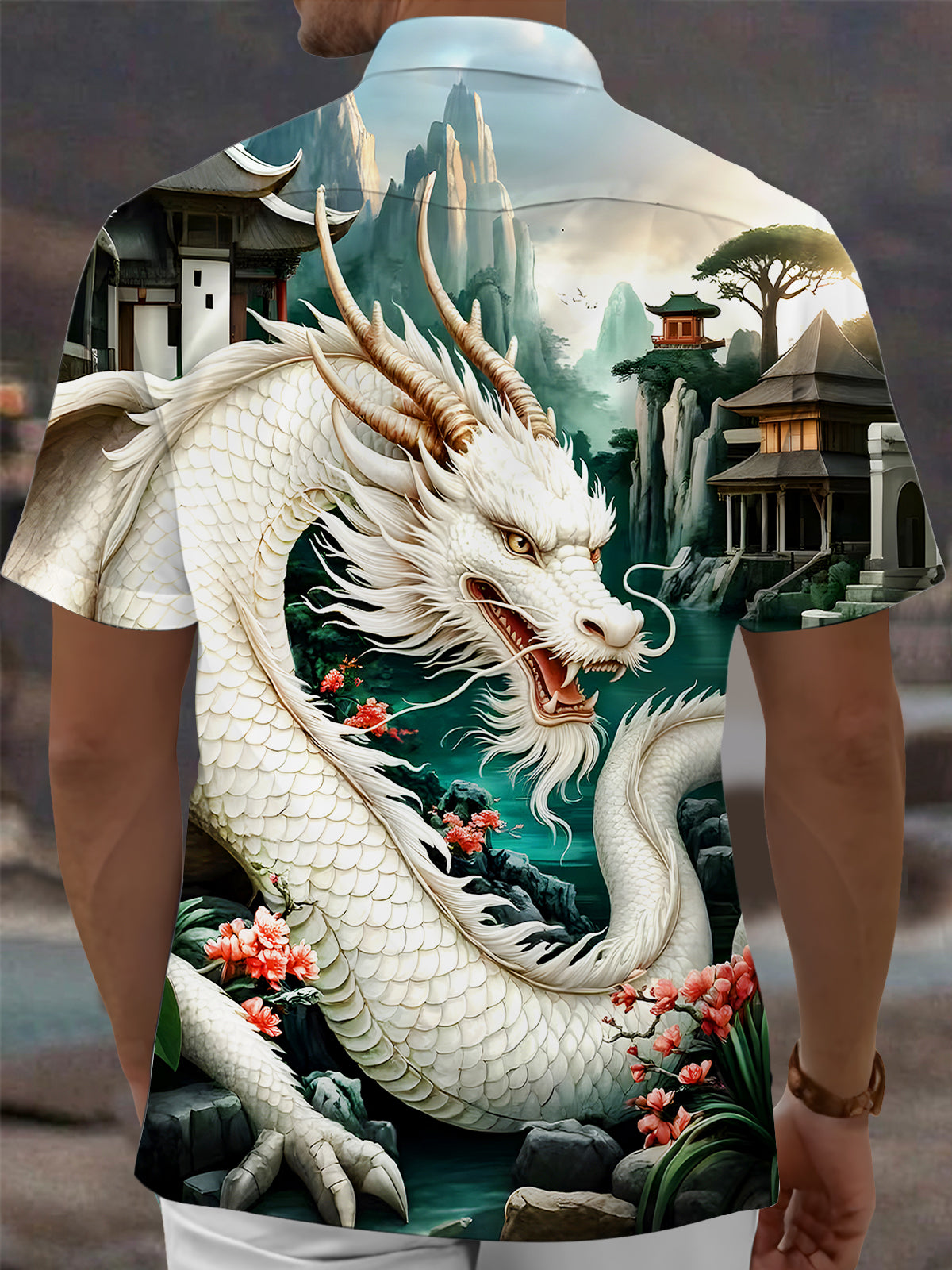 men's mythical print shirt back view