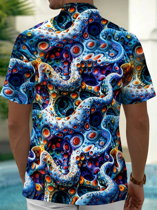 Adaychic Men's Printed Octopus Tentacles Print Short Sleeve Shirt with Chest Pocket