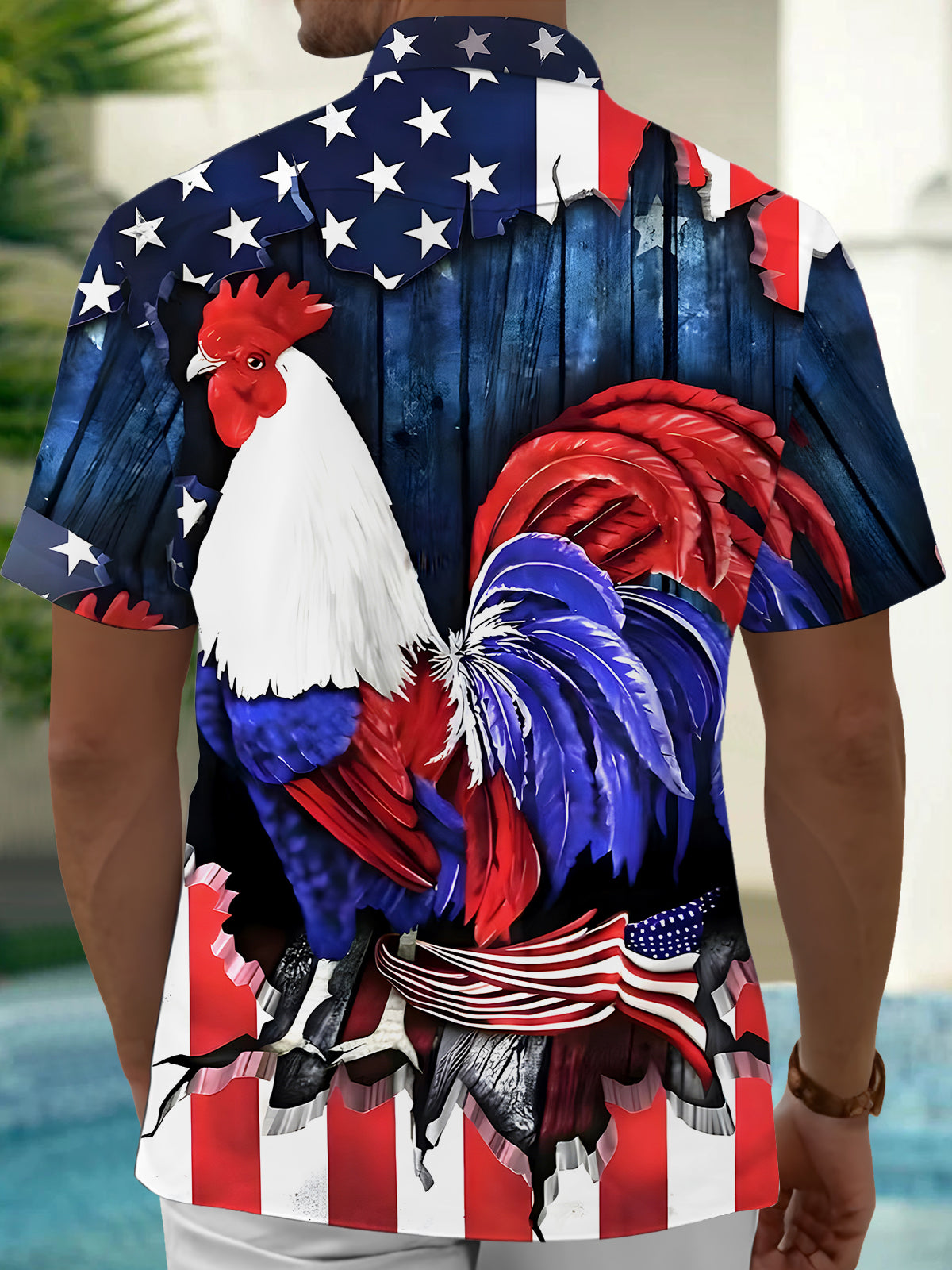 men's patriotic print shirt back view