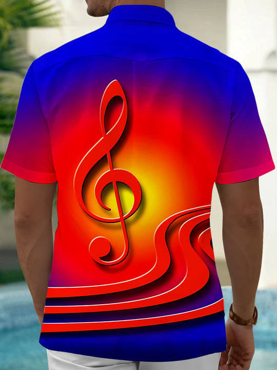 Adaychic Men's Graphic Musical Note Print Short Sleeve Shirt with Chest Pocket