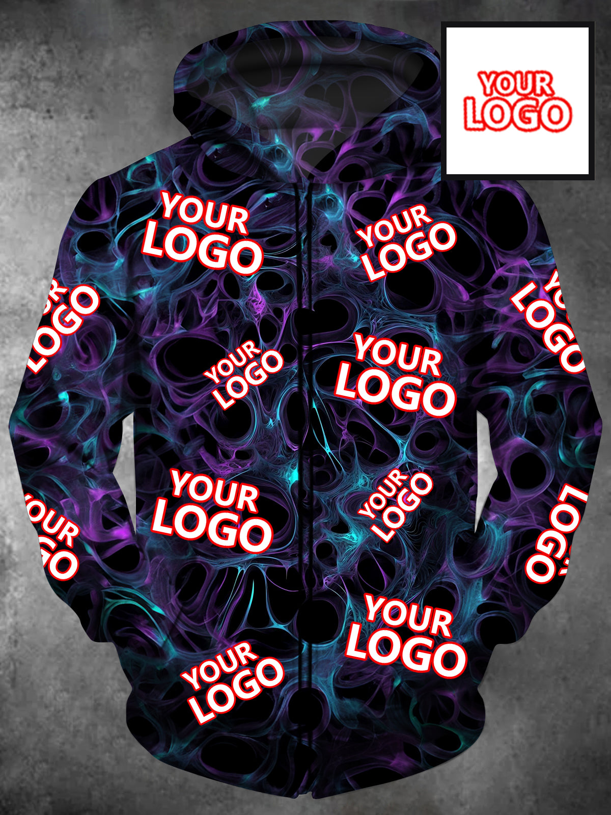 Customized Logo Abstract Long Sleeve Pocket Men's Zip Up Hoodies