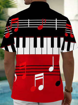 Adaychic Men's Graphic Piano Keyboard Print Short Sleeve Shirt with Chest Pocket