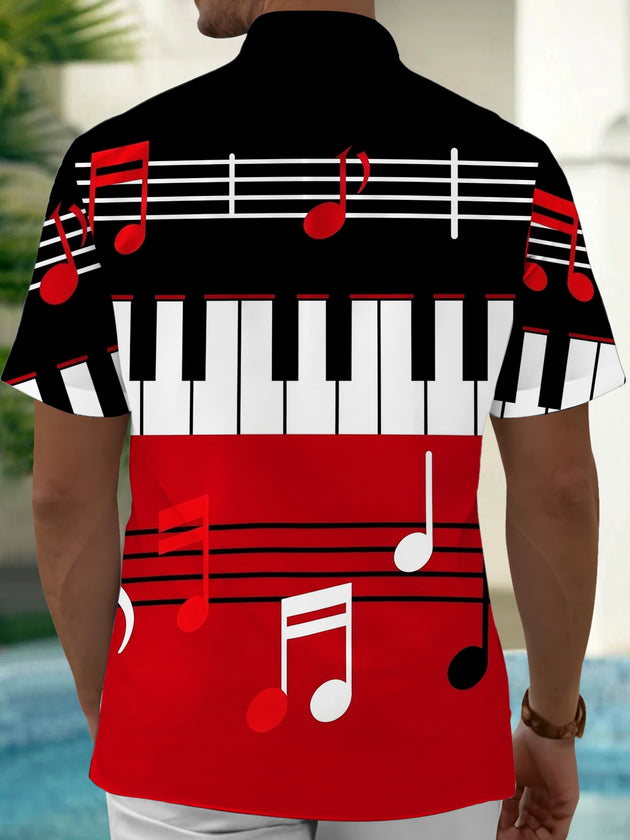 Adaychic Men's Graphic Piano Keyboard Print Short Sleeve Shirt with Chest Pocket