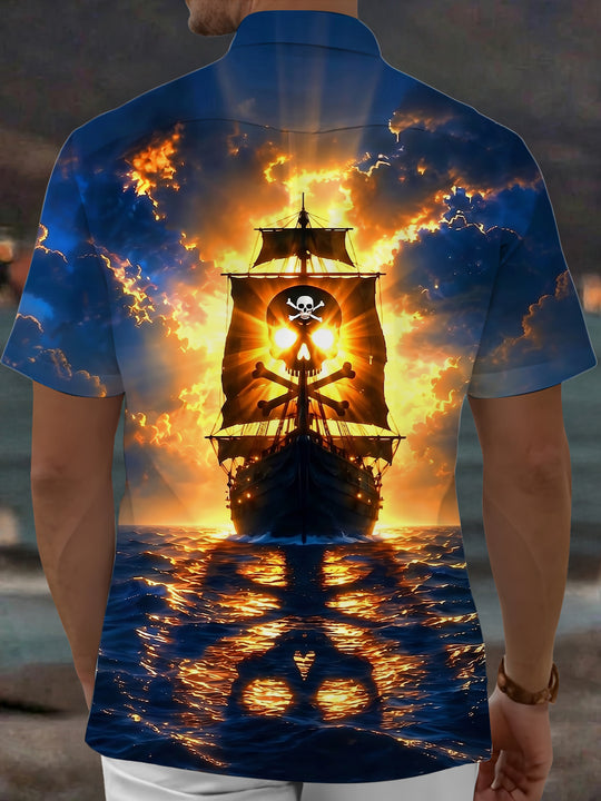 Adaychic Men's Graphic Pattern Print Short Sleeve Shirt with Chest Pocket