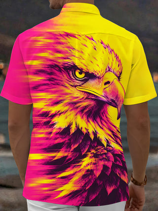 Adaychic Men's Hawaiian Eagle Head Print Short Sleeve Shirt with Chest Pocket