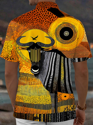 Adaychic Men's Graphic Printed Top Print Western Style Print Short Sleeve Shirt with Chest Pocket