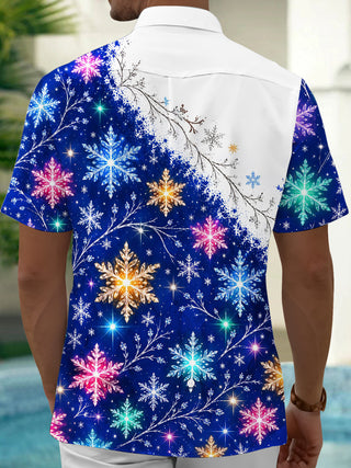 Adaychic Men's Colorful Snowflakes And Branches Print Short Sleeve Shirt with Chest Pocket