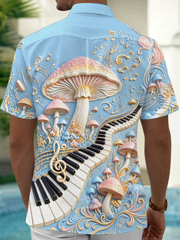Adaychic Men's Graphic 3D Mushroom Relief Print Short Sleeve Shirt with Chest Pocket
