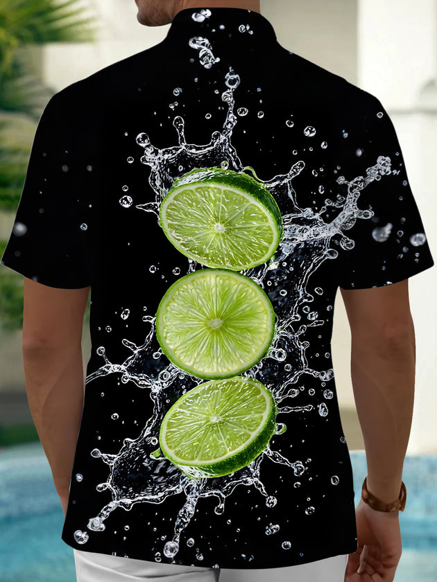 Adaychic Men's Hawaiian Lime Slices With Water Splash Print Short Sleeve Shirt with Chest Pocket