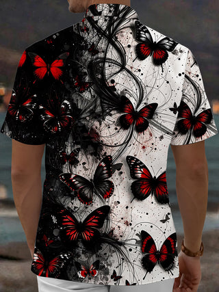Adaychic Men's Graphic Butterfly Print Short Sleeve Shirt with Chest Pocket