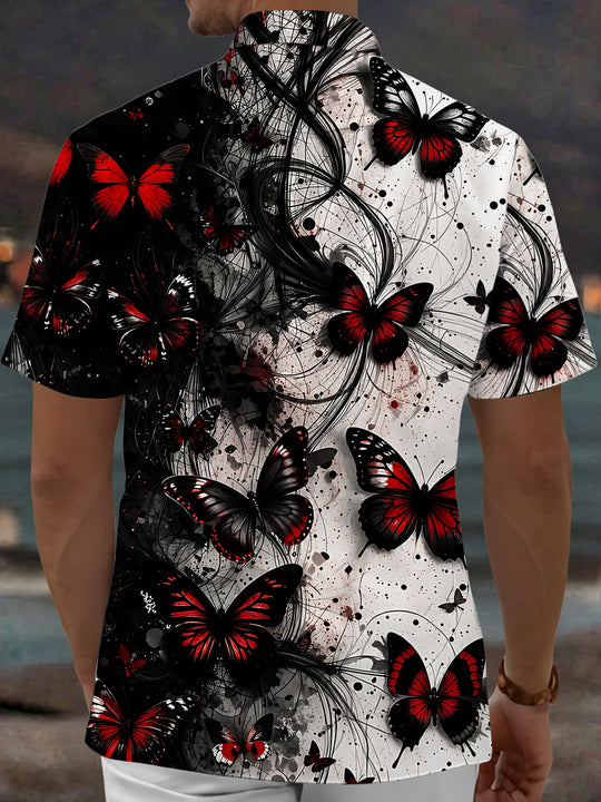 Adaychic Men's Graphic Butterfly Print Short Sleeve Shirt with Chest Pocket