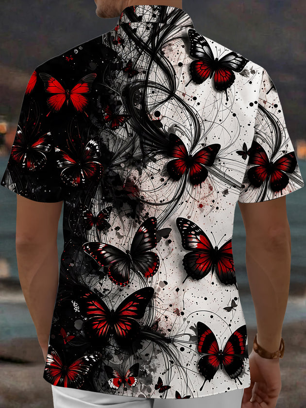 Adaychic Men's Graphic Butterfly Print Short Sleeve Shirt with Chest Pocket