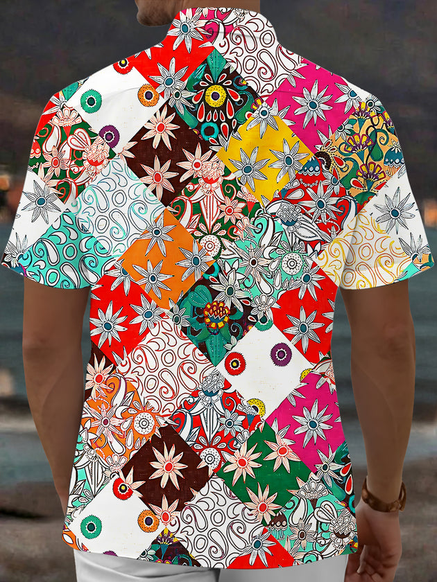 Geometry Floral Men's Pocket Short Sleeve Shirts