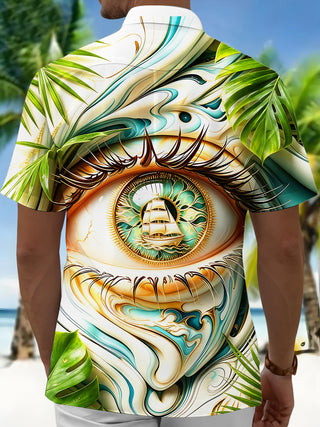 Art All-Seeing Eye Sailing Boat Tropical Plants Men's Pocket Short Sleeve Shirts
