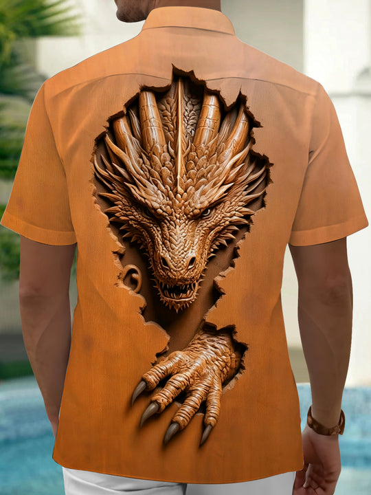 Adaychic Men's 3D 3D Dragon Burst Print Short Sleeve Shirt with Chest Pocket