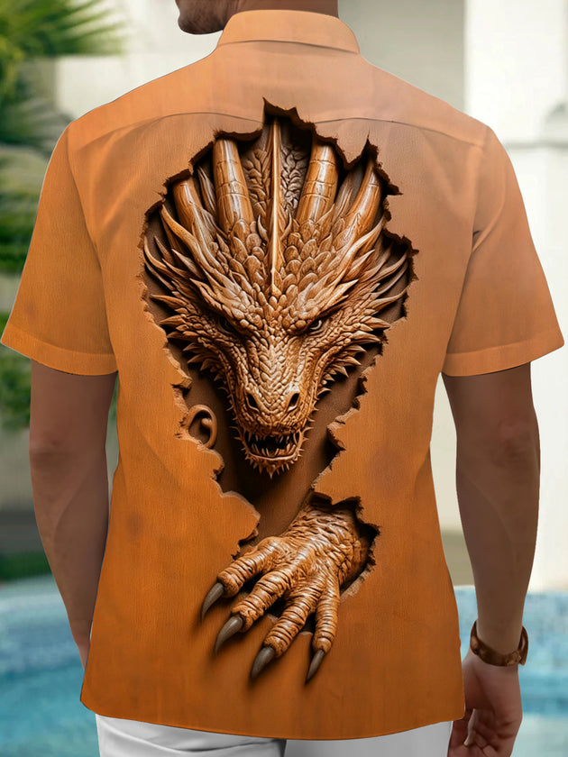 Adaychic Men's 3D 3D Dragon Burst Print Short Sleeve Shirt with Chest Pocket