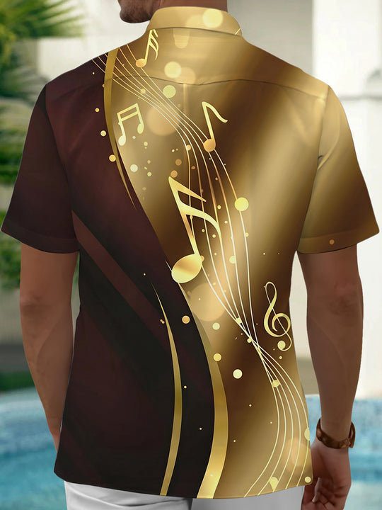 Adaychic Men's Graphic Musical Notes Print Short Sleeve Shirt with Chest Pocket