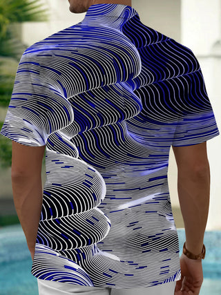 Adaychic Men's Patterned Abstract Wavy Lines Print Short Sleeve Shirt with Chest Pocket