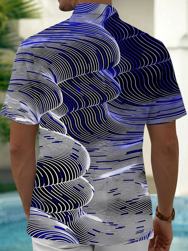 Adaychic Men's Patterned Abstract Wavy Lines Print Short Sleeve Shirt with Chest Pocket