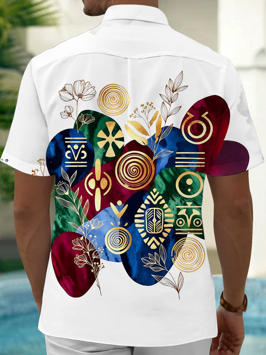 Adaychic Men's Printed Abstract Watercolor Blobs Print Short Sleeve Shirt with Chest Pocket