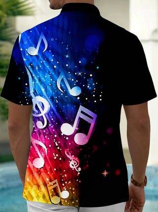 Adaychic Men's Graphic Colorful Musical Notes Print Short Sleeve Shirt with Chest Pocket