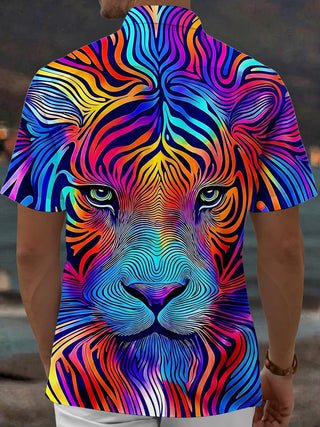 Adaychic Men's Graphic Pattern Print Short Sleeve Shirt with Chest Pocket