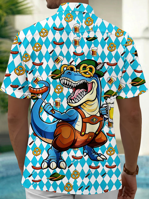 Hawaiian Dinosaurs Beer Men's Pocket Short Sleeve Shirts