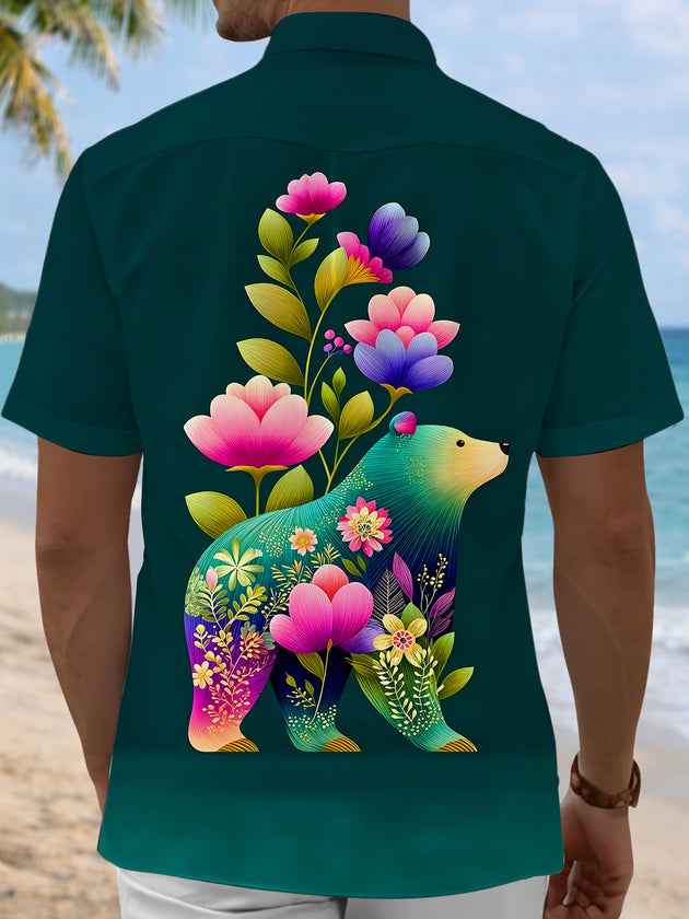 Men's Hawaiian floral short sleeve shirt back view
