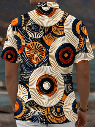 Adaychic Men's 3D 3D Relief Circles Print Short Sleeve Shirt with Chest Pocket