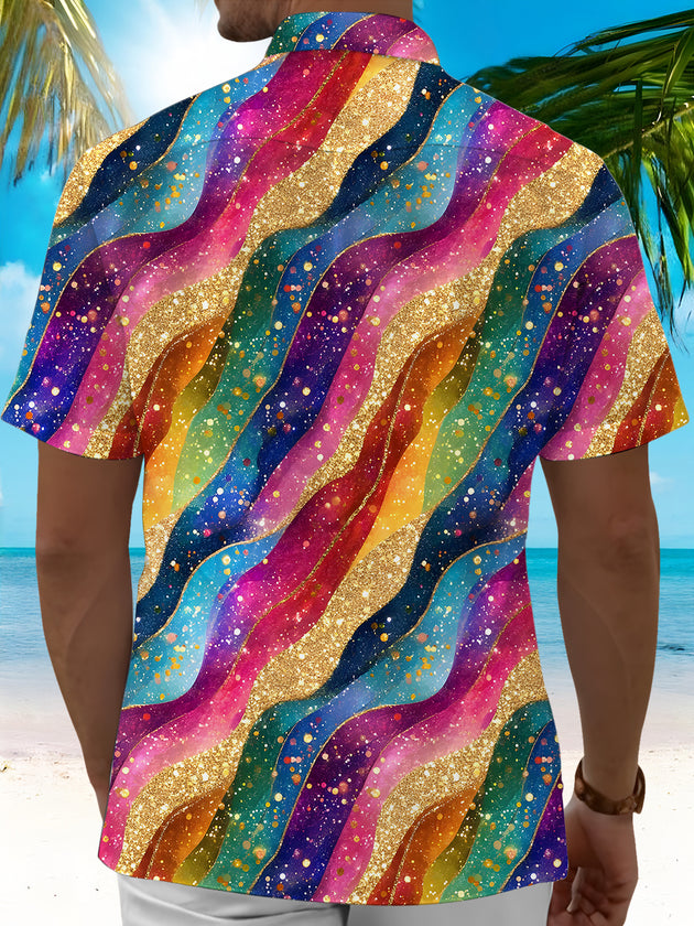 Tie Dye Stripes Men's Pocket Short Sleeve Shirts