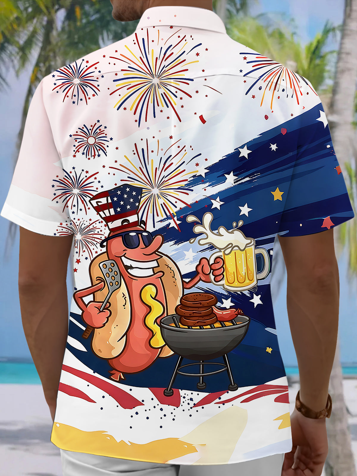 Independence Hot Dog Firework Men's Pocket Short Sleeve Shirts
