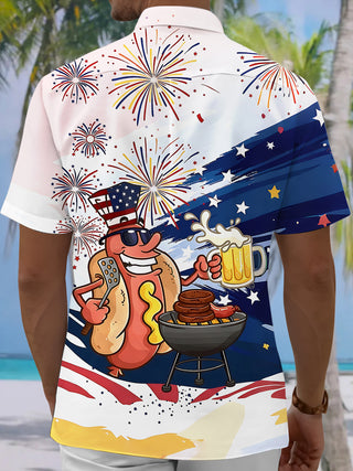 Independence Hot Dog Firework Men's Pocket Short Sleeve Shirts