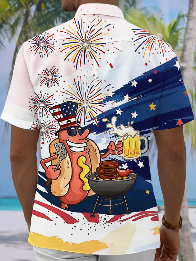 Independence Hot Dog Firework Men's Pocket Short Sleeve Shirts