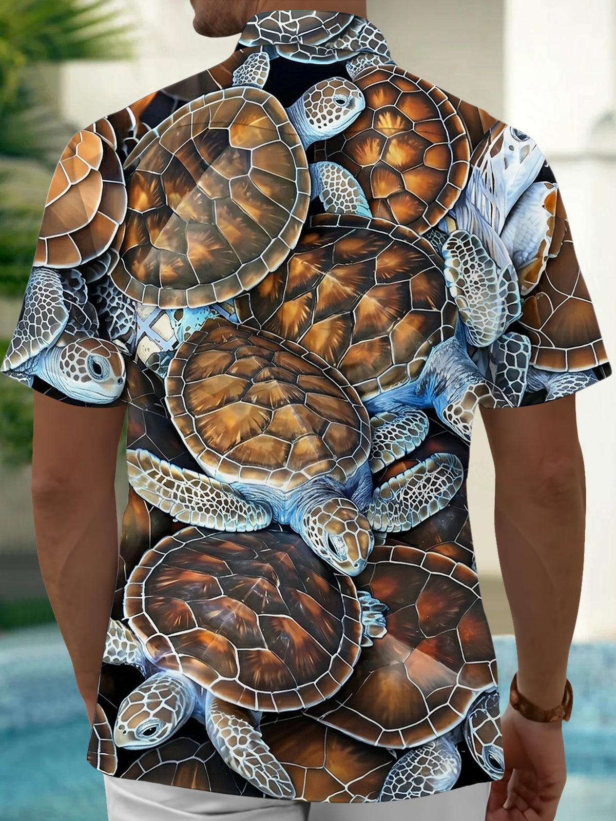 Turtle Print Men's Pocket Short Sleeve Shirts