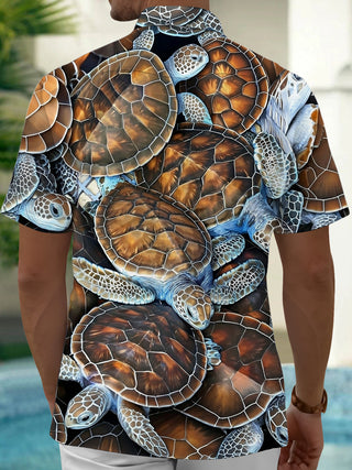 Turtle Print Men's Pocket Short Sleeve Shirts