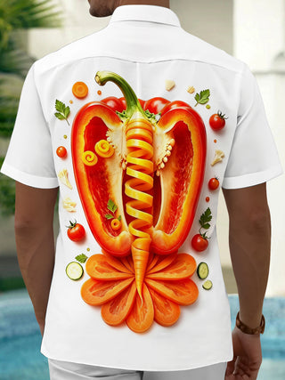 Adaychic Men's Graphic Bell Pepper Vegetable Art Print Short Sleeve Shirt with Chest Pocket
