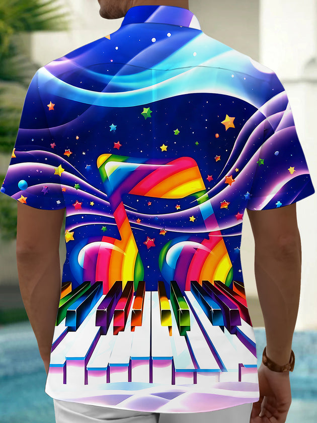Piano Musical Note Men's Pocket Short Sleeve Shirts