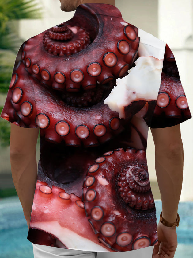 Adaychic Men's Graphic Octopus Tentacles Print Seafood Print Short Sleeve Shirt with Chest Pocket