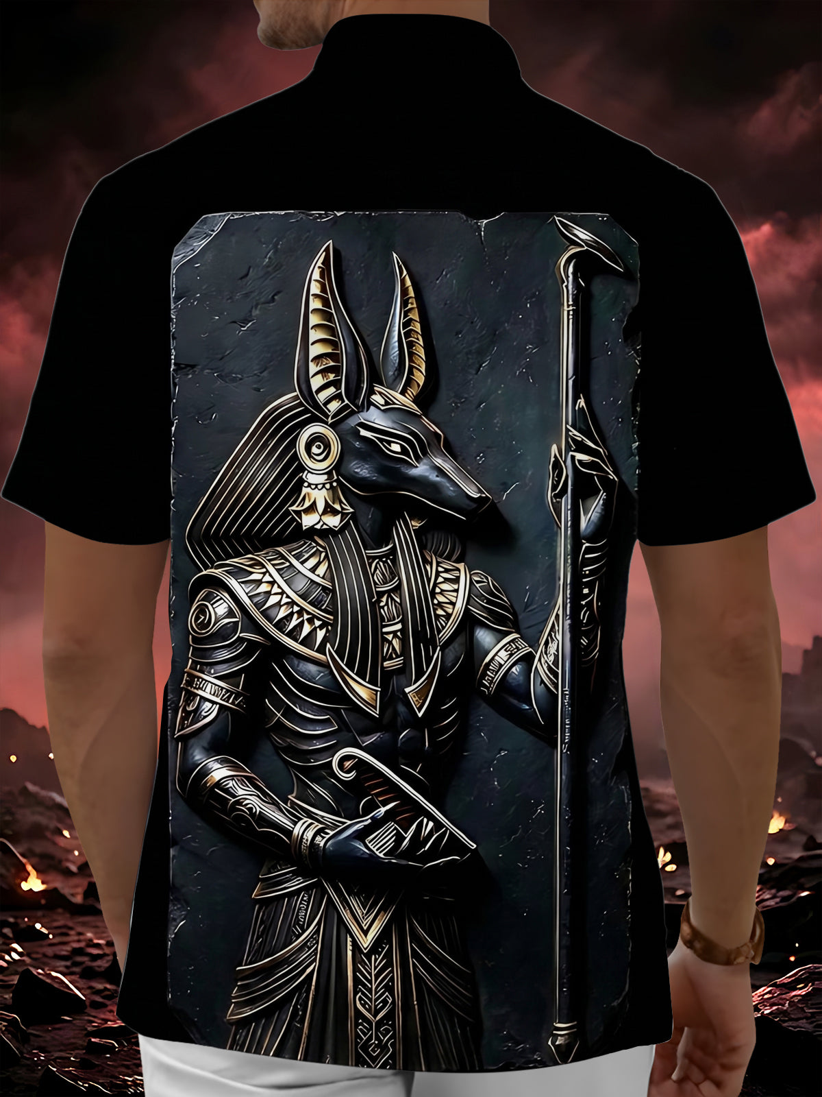 Adaychic Men's Graphic Mythology Print 3D Print Short Sleeve Shirt with Chest Pocket