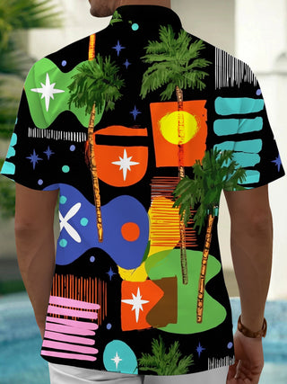Adaychic Men's Hawaiian Palm Tree Print Short Sleeve Shirt with Chest Pocket