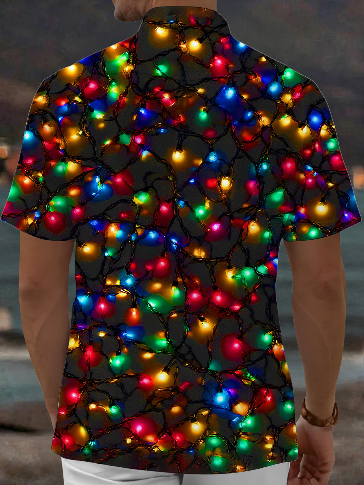 Adaychic Men's Printed Neon Tuxedo Print Short Sleeve Shirt with Chest Pocket