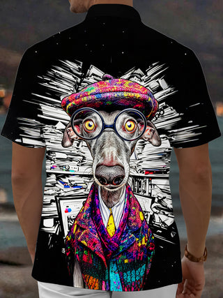 Adaychic Men's Graphic Casual Print Short Sleeve Shirt with Chest Pocket