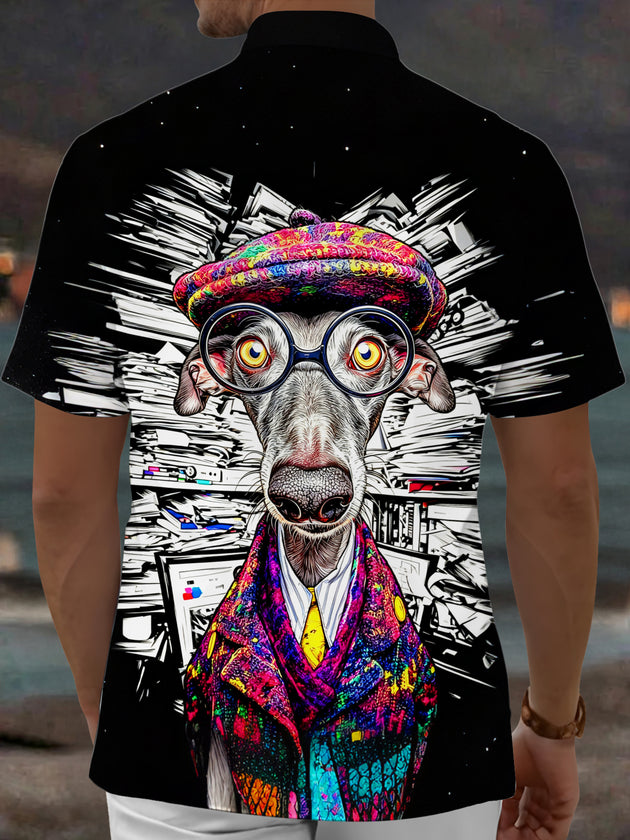 Adaychic Men's Graphic Casual Print Short Sleeve Shirt with Chest Pocket